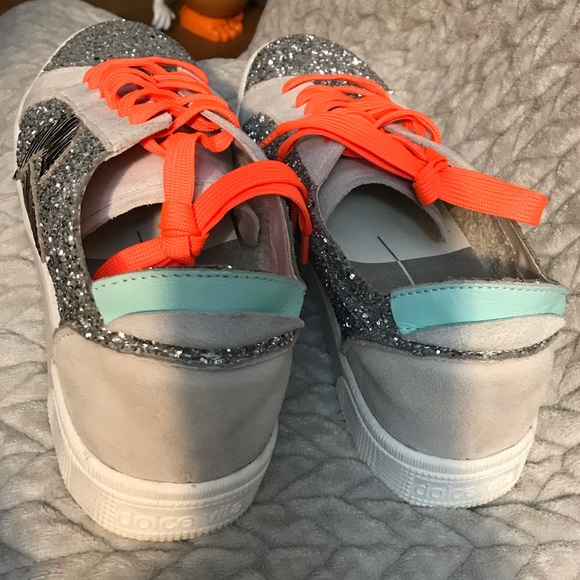 Zaga Silver Glitter Suede Leather Distressed Dolce Vite Sneakers - Picture 3 of 9